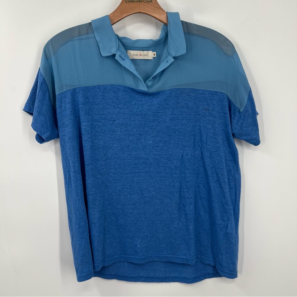 Indi and Cold Blue Linen Silk Short Sleeve Shirt